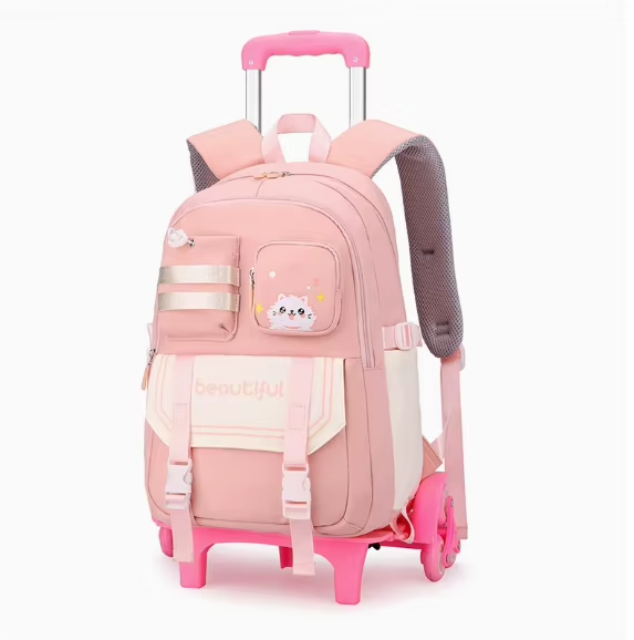 Foldable Rolling Luggage Bag - 子供用スクールローリングバックパックティーンエイジャーの女の子用旅行用トロリーバッグ学生用バックパック車輪付き女子学校用ホイール付きバックパックバッグ