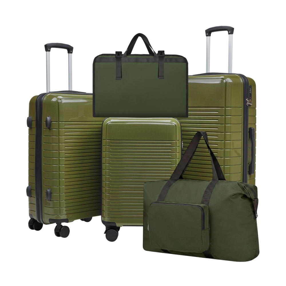 Spinner Wheel Rolling Suitcase 20 Inch - 5点セットのPP製ハードシェルスーツケース。20インチ、24インチ、28インチのキャスター付きスーツケースと、折りたたみ式のトラベルバッグ、化粧品用バッグ、洗面用具用バッグが付属。360度回転可能。 ° スピナーホイール搭載ファミリートロリーラゲッジ