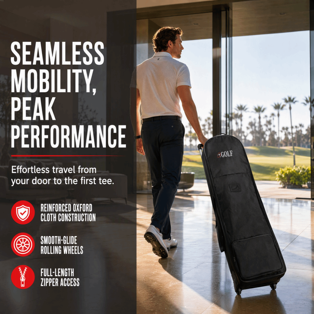 ブラックのゴルフ旅行用バッグ。折りたたみ可能で、キャスター付 - Foldable Rolling Luggage Bag のレビューと価格
