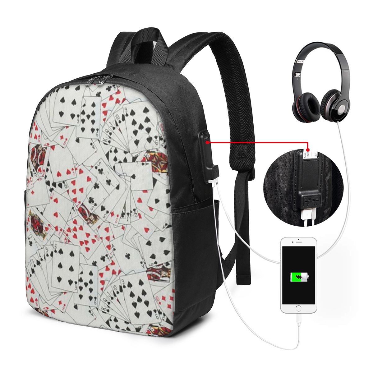 トランプポーカープリントバックパック旅行ノートブックバッグコ - Backpacks のレビューと価格