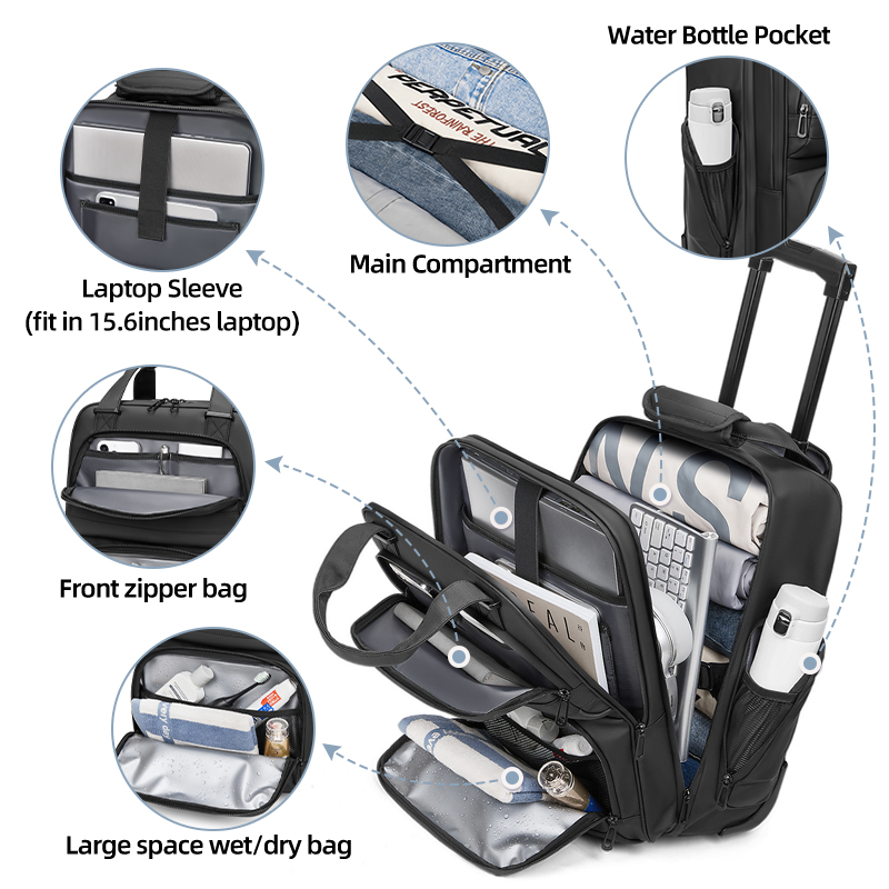 旅行用トロリービジネスバックパック、男性用ホイール付きバック - Foldable Rolling Luggage Bag のレビューと価格