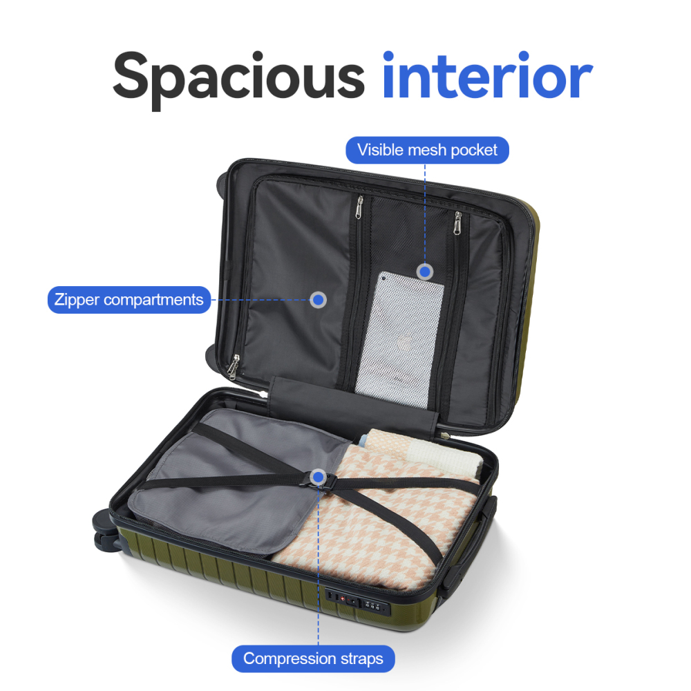 5点セットのPP製ハードシェルスーツケース。20インチ、24 - Spinner Wheel Rolling Suitcase 20 Inch のレビューと価格